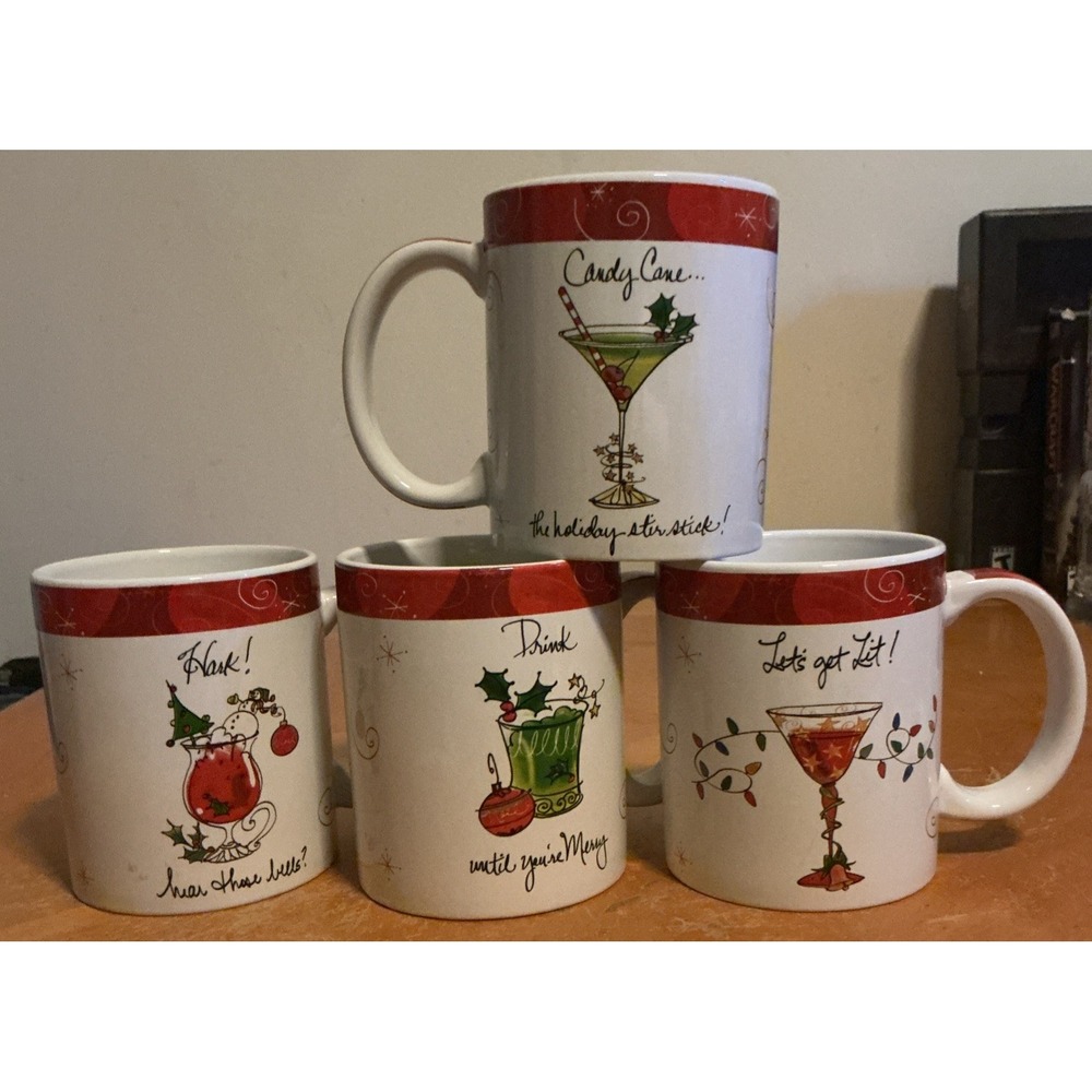 Certified International Christmas Cheers‎ Coffee Mugs Martha Collins, Set Of 4